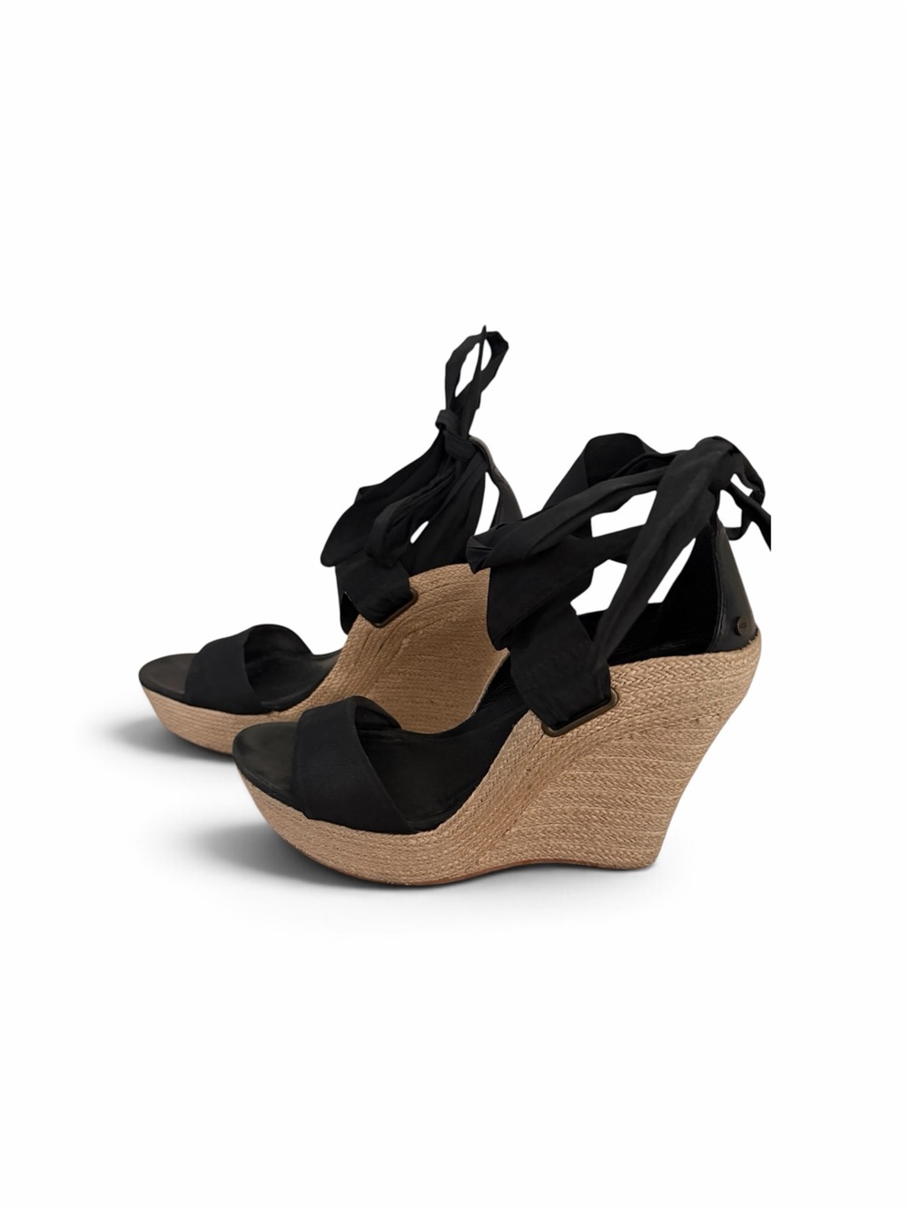 Ugg Black Wedge Espadrille Sandals with Ankle Tie